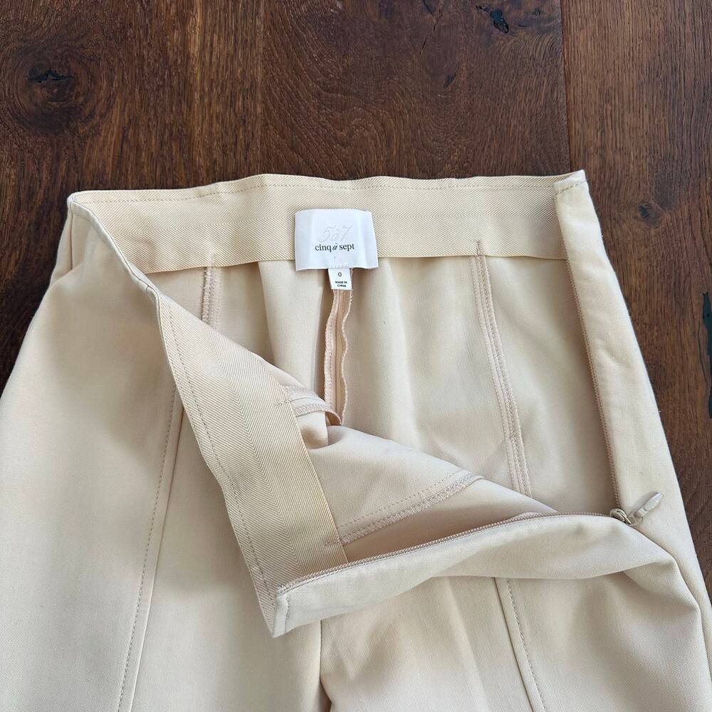 Cinq a Sept Cream Ivory High Waisted Flare Pull On Trousers Ankle Slit Size 0 - Picture 5 of 12